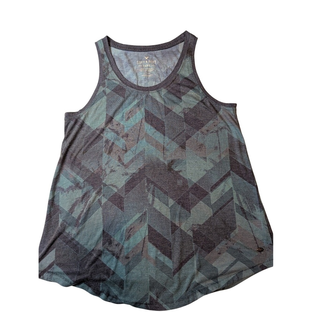 American Eagle Tank Top Womens S Blue Geometric Soft & Sexy Chevron Sleeveless